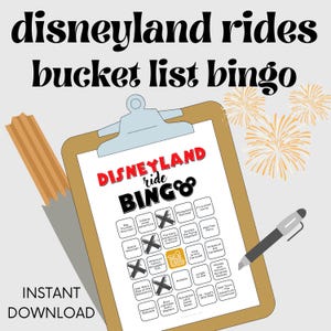 Disneyland Rides Bucket List Bingo Game