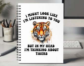 Tiger Notebook, Tiger Journal, Ruled Line Pages, Gift Idea, Gratitude Journal, Memory Book, Leatherette Journal, Gift for Tiger Lover
