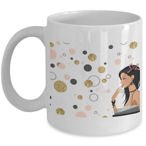 fashion girl coffee mug - coffee mug for a woman - pink and gold designs - fashion mug