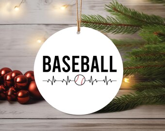 Baseball Ornament, White Ceramic Ornament, Baseball Gift Idea, Round Ornament, Gift for Baseball Lover
