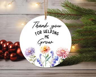 Flower Ornament, White Ceramic Ornament, Flower Gift Idea, Round Ornament, Gift for Flower Lover