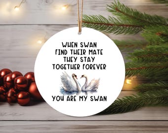 Swan Ornament' Ornament, White Ceramic Ornament, Swan Ornament' Gift Idea, Round Ornament, Gift for Swan Ornament' Lover