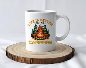 Kampvuurmok, koffiemok, cadeau-idee kampvuur, koffiekop, cadeau voor camper, cadeau voor kampvuurliefhebber, campingmok