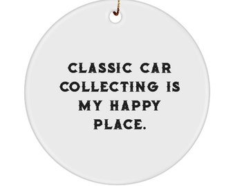 Beste klassieke auto verzamelen cirkelornament, klassieke auto verzamelen is mijn gelukkige plek., herbruikbare geschenken voor vrienden, vakantiegeschenken