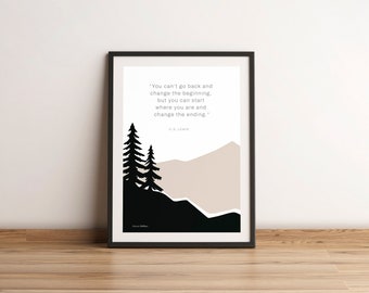 CS Lewis Quote Boho Mountain Print, Mountain Prints, Digital Download, Neutral Wall Art Motivational, Illustration Quote Print