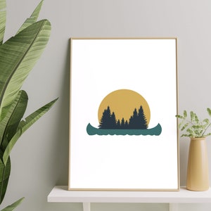 Camping Wall Art / Impresión de ilustración en canoa / Impresión de descarga digital / Impresión de arte de pared al aire libre / / Impresión de aventura