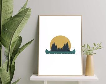 Camping Wall Art | Canoe Illustration print | Digital Download Print | Outdoor wall art Print|  | Adventure Print