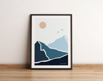 Boho Landscape Mountain, Blue Ridge Mountains wall art, Prints Digital Download, Home Decor Neutral Wall Art, Minimal Printable Art