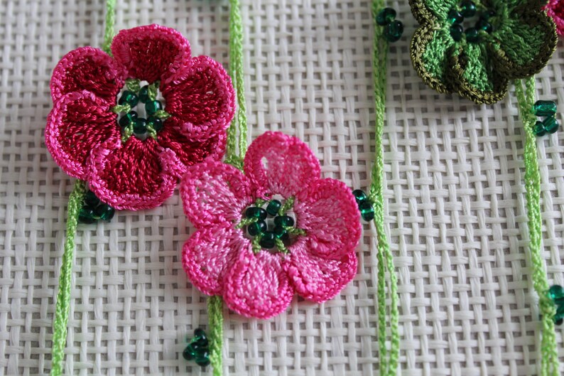 Pink flower necklace Lariat Jewelry Flower jewelry Cherry Blossom Necklace Beaded necklace