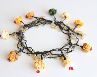 Yellow rose necklace,  Birthday gifts for mother, Yellow necklaces for women, Crochet jewelry, yellow rose gift
