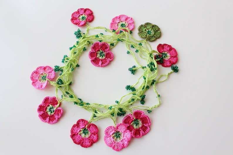 Pink flower necklace Lariat Jewelry Flower jewelry Cherry Blossom Necklace Beaded necklace