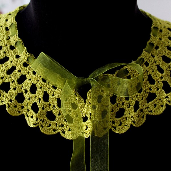 Collier au crochet vert, col de dentelle, col vert pomme, RAS de cou dentelle, col de style Vintage, cadeau pour elle