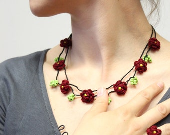 Red Crochet Jewelry Set,  Flower jewelry, Mom Gift,  Valentine&#39;s gift, Valentine&#39;s Day