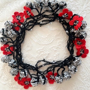 Flower necklace, Cherry Crochet Necklace, Oya Beaded Crochet Jewelry, Beadwork Crochet Jewelry, Unique Gift For Women