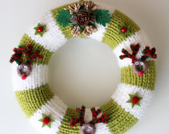 Christmas wreath, Christmas door decor, Holiday wreath, Knitted wreath, Christmas gift