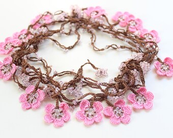 Cherry blossom necklace, Cute necklace, Pink Cherry Blossom Wedding, Pink flower necklace