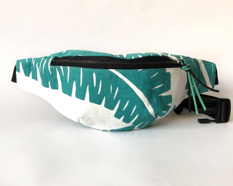 Sac banane Cotton hip bag for men Leaves print bum bag Green fanny pack for woman