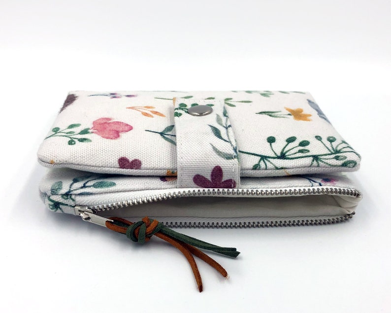 Botanical wallet for women Small white wallet Women's | Etsy