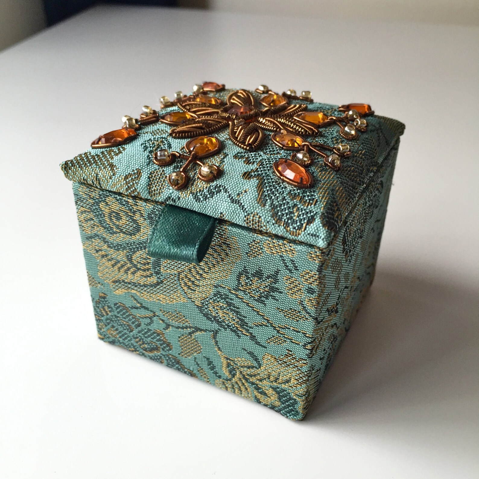 Vintage Silk Jewelry Box with Handmade bead Embroidery Etsy
