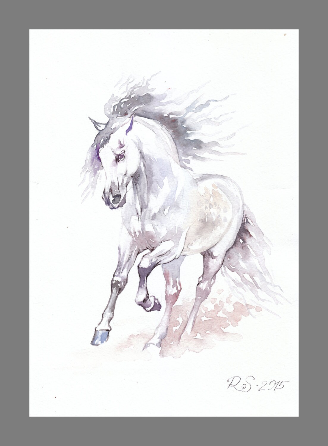 Wild White Horse painting 11.616.5 inches Art Print from the Etsy