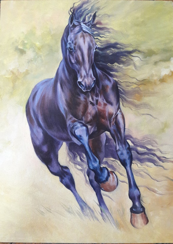 35 Black Horse Painting 11 711 7 Inch Art Print From The Etsy