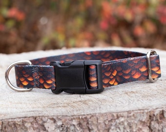 Brown Dragon Dog Collar, quick release dragon scale collar, gift for dog lover or bookish fantasy reader, personalize with dog's info