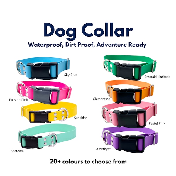 Waterproof dog collar, quick release biothane collar, choose from 20+ colours, perfect for any adventure! No more stinky collars