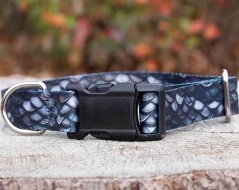 Black Dragon Dog Collar, quick release dragon scale collar, gift for dog lover or bookish fantasy reader, personalize with dog's info
