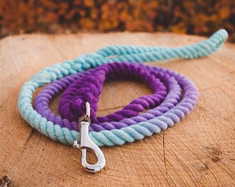 Cotton rope dog leash in robins egg and purples, Luxury dog leash, Perfect gift for dogs, Rope dog leash, Dyed dog lead