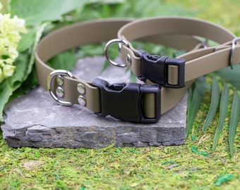 Olive Green Dog Collar, Waterproof Biothane dog collar ready for adventure! Adjustable dog collar with quick release buckle
