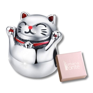 MariaFonte Bead Charm Pendant Japanese Cat Pendant Maneki Neko Lucky Charm in Silver Compatible with All Bracelets and Necklaces