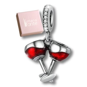 MariaFonte Bead Charm Pendant Glasses Goblets Red Wine Pendant in Silver Compatible with All Bracelets and Necklaces