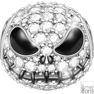 MariaFonte Bead Charm Mexican Skull Pumpkin Halloween in Silver with Cubic Zirconia, Compatible with all Bracelets and Necklaces
