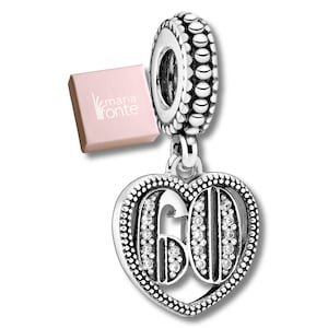 MariaFonte Bead Charm Pendant 60 Years Heart Pendant in Silver Compatible with all Bracelets and Necklaces