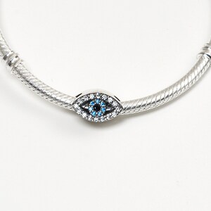 MariaFonte Bead Charm Pendant Eye Pendant in 925 Silver with White and Blue Zircons Compatible with All Bracelets and Necklaces