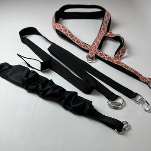 Set of tow line bungee and combined sled harness for dogs sledding and pull harness