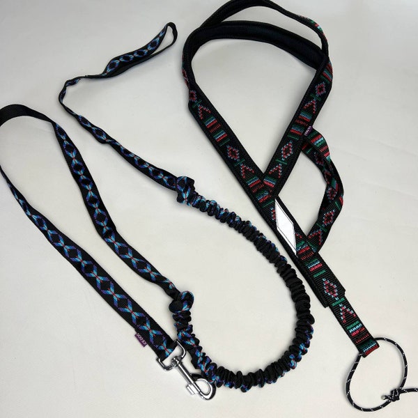 Set for canicross, bikejoring, skiijoring, scootering, mushing of x-back harness and Tow Line Bungee Shock Absorber leash
