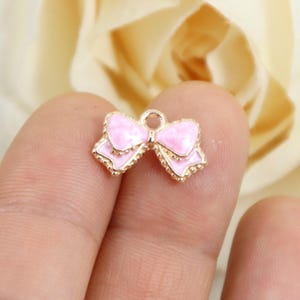 Mini Pink Enamel Bow Charm, Cute Ribbon Alloy Pendant with Hole for DIY Jewelry Making