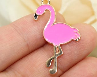 Romantischer Fuchsia Flamingo Charm, Emaille Legierung Zarte Details DIY Handgefertigtes Accessoire