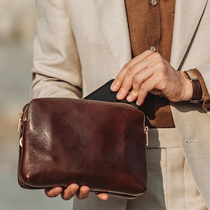 Leather Clutch for Men, Genuine Leather Purse, Wrist Bag for Men, Wristlet with Zipper, Birthday Gift for Him