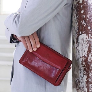 Bolso de piel roja, clutch para hombre, organizador para hombre, regalo de aniversario, bolso de piel flor, monedero personalizado, regalo de cumpleaños para él
