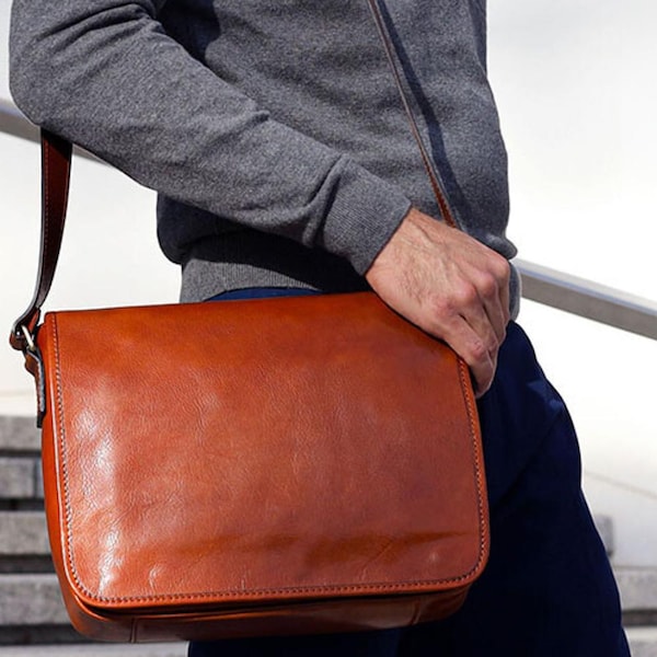 Messenger Bag für Männer, echte Ledertasche, Schultertasche, Herrentasche, Werbegeschenk für Männer