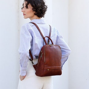 Convertible Leather Backpack Shoulder Bag for Women, Full Grain Leather Rucksack, 12 inch Laptop Bag, Mothers Day Gift