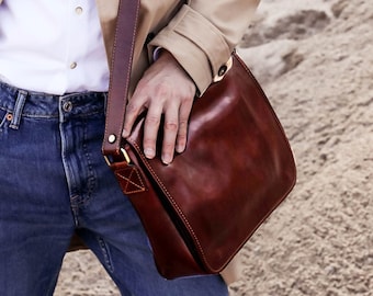 Sac messager en cuir pour homme, sac de voyage, sac à bandoulière marron, sac messager marron, cadeau d&#39;anniversaire pour petit ami, cadeau en cuir pour lui