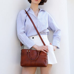 Leather Handbag with Front Pockets, Shoulder Bag, Leather handbag with Shoulder strap, Full Grain Work Bag Women,  Birthday Gift for Her