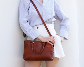 Bolso de cuero con bolsillos delanteros, bolso de hombro, bolso de cuero con correa para el hombro, bolso de trabajo de grano completo para mujeres, regalo de cumpleaños para ella