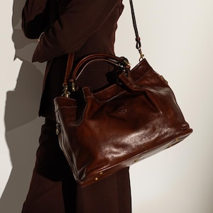 Brown Leather Handbag, Full Grain Shoulder Bag, Genuine leather Work Bag, Birthday Gift for Her, Anniversary Gift for Her