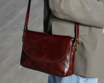 Leather Handbag, Brown Purse, Genuine Leather Shoulder Bag for Women, Work Bag, Birthday Gift  for Her