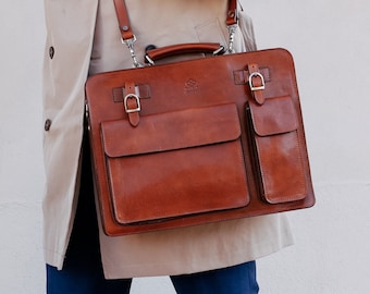 Leather Briefcase for Men, Leather Satchel, Lawyers Bag, Genuine Leather Bag,  Meseneger Bag, Work Bag, Anniversary Gift for Him