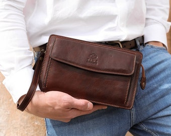 Brown Leather Clutch for Men Mens Organizer Full Grain 